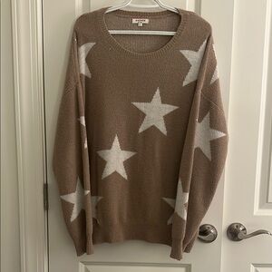 Starry Crew Neck Sweater - Tan and White